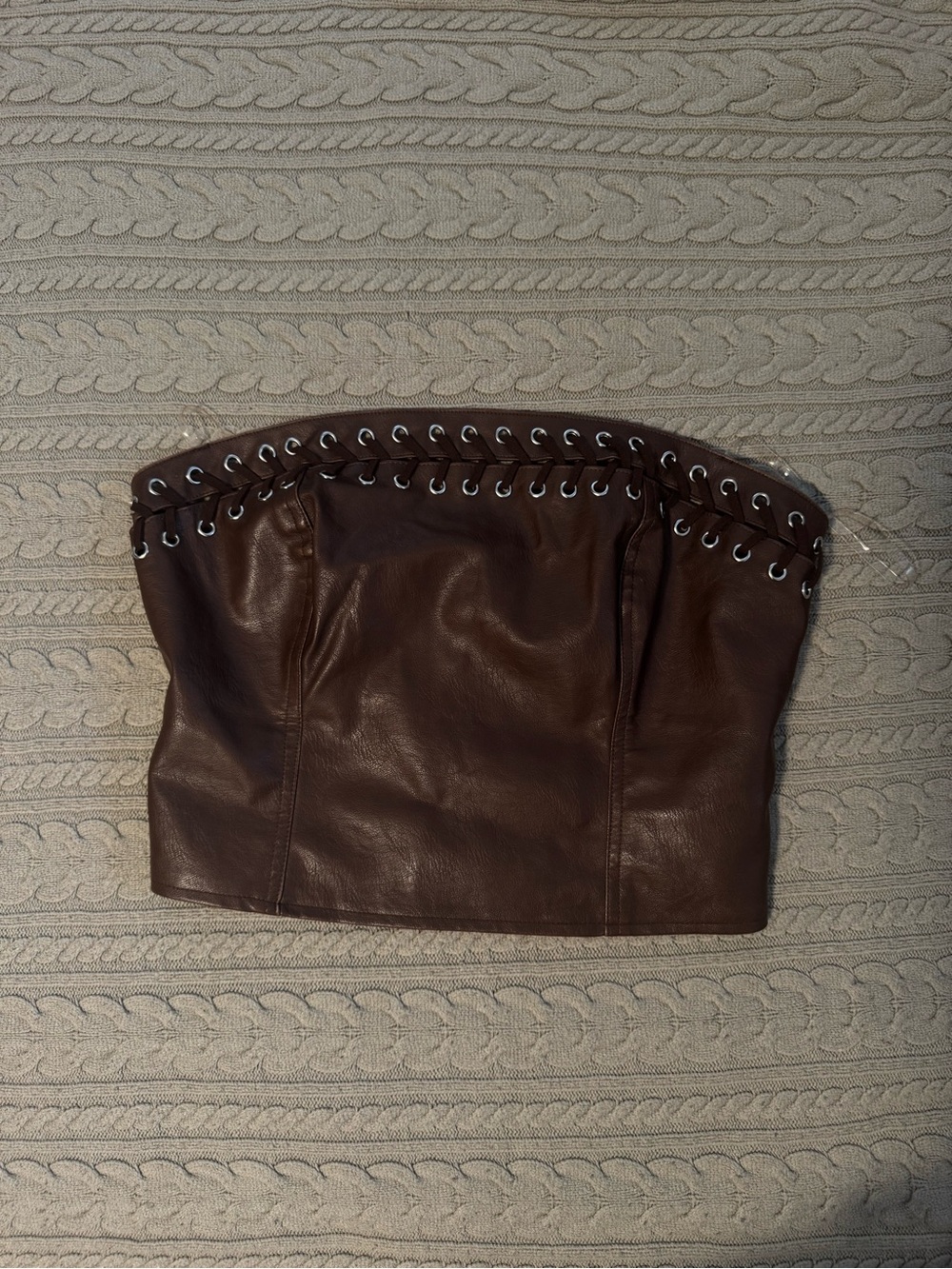 Windsor Brown Faux Leather Lace-Up Strapless Top